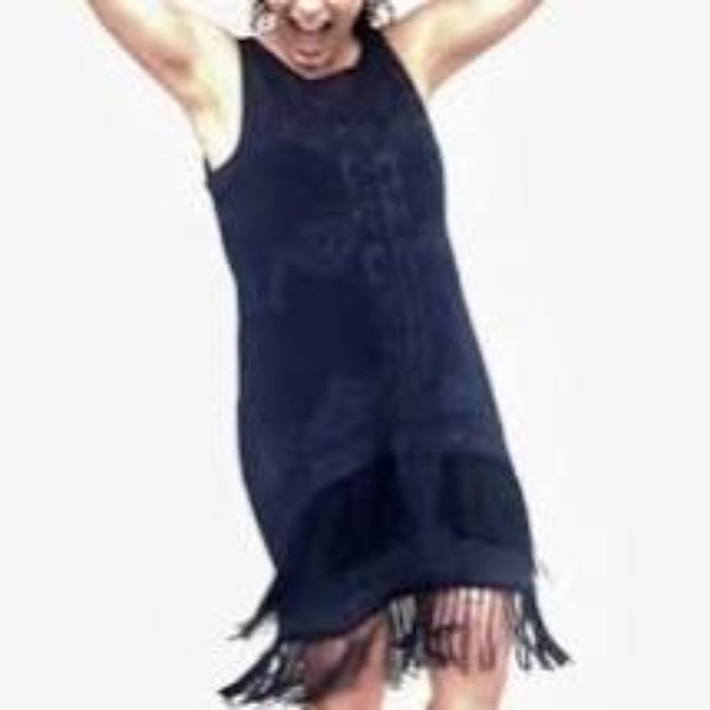 Urban Outfitters Staring At Stars Navy Blue Embroidered Fringe Dress M